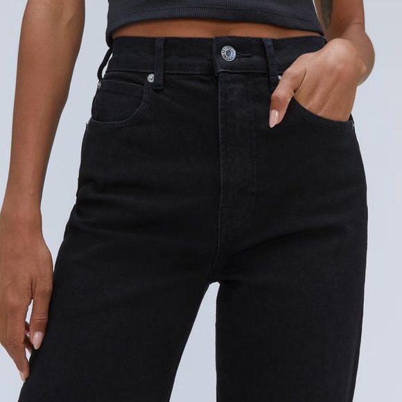 SHIPS FREE Everlane Way High Jeans in Coal Black Wash, Size 32 Long with raw hem - Picture 4 of 8
